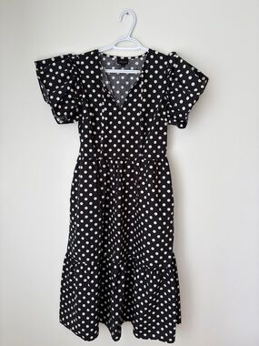 Who What Wear Black and White Polka Dot Cotton Midi Dress